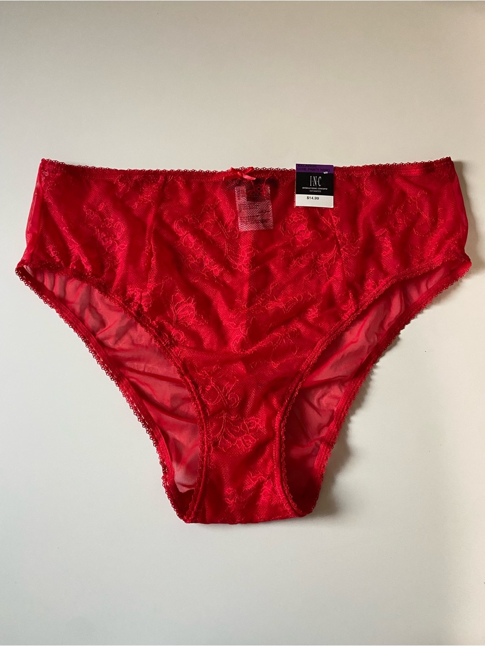 INC International Concepts Bright Red Lace High-Cut Briefs NWT
